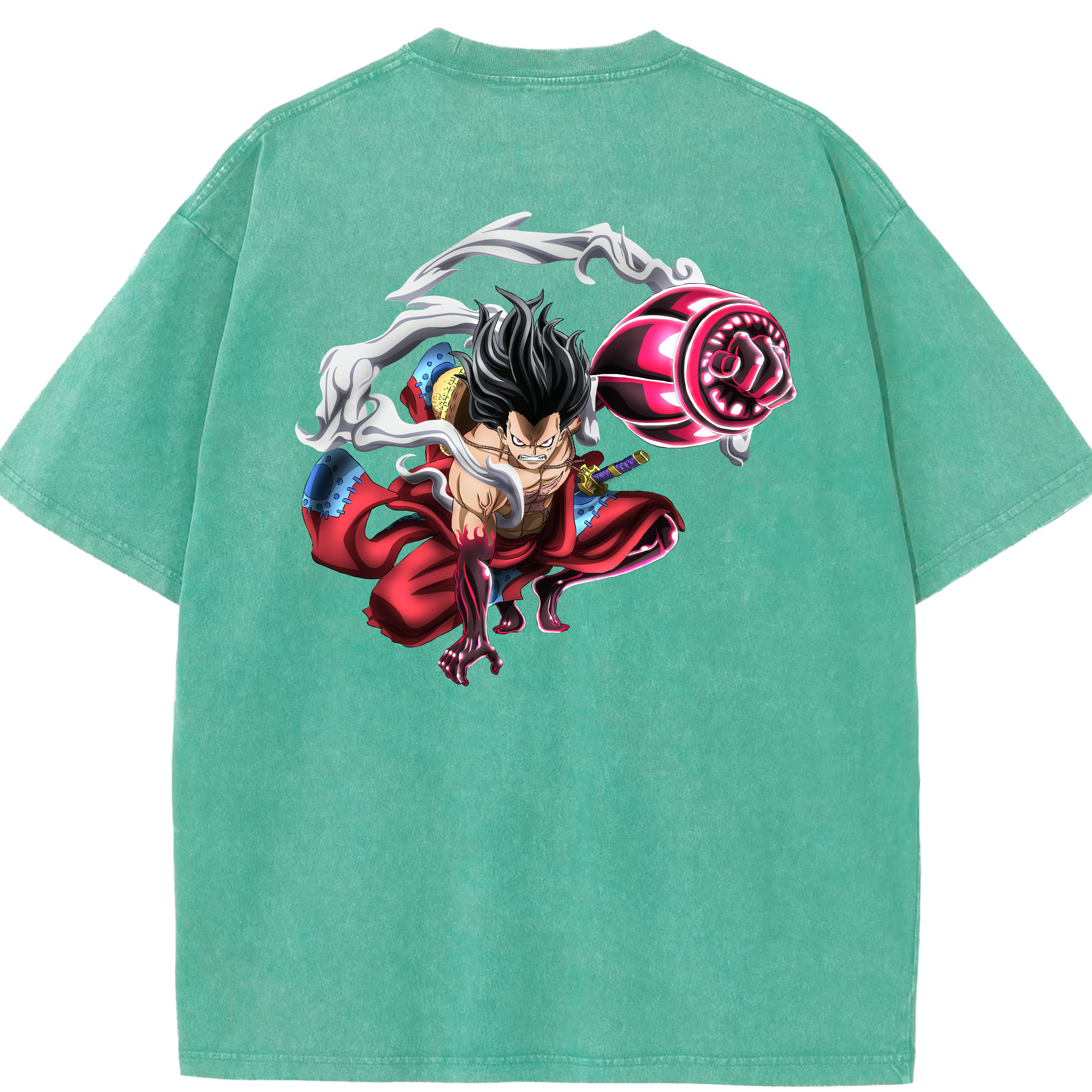 ワンピース モンキー・D・ルフィ ONE PIECE Monkey D. Luffy 綿100% ヴィンテージ風 半袖Tシャツ（背面プリント）